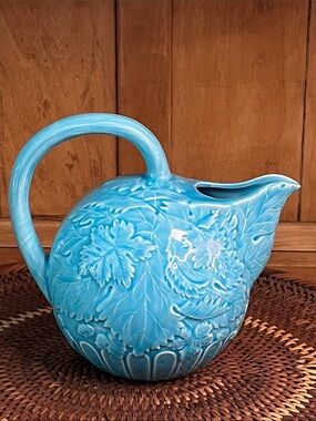 VTG-1988-The Haldon Group-Gorgeous, Embossed Leaf Tropical Turquoise Pitcher